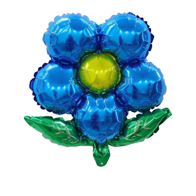42cm 綠葉五瓣花鋁箔氣球-深藍色黃心的