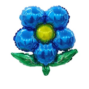 42cm 綠葉五瓣花鋁箔氣球-深藍色黃心的