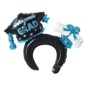 46cm 髮箍鋁箔氣球-畢業閃亮帽藍色