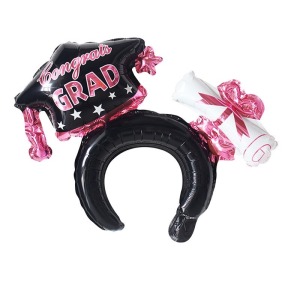 46cm 髮箍鋁箔氣球-畢業閃亮帽粉色