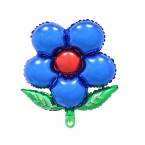 42cm 綠葉五瓣花鋁箔氣球-深藍色紅心