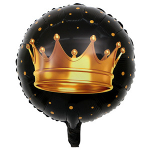 45cm 生日圓形鋁箔氣球- 黑色皇冠