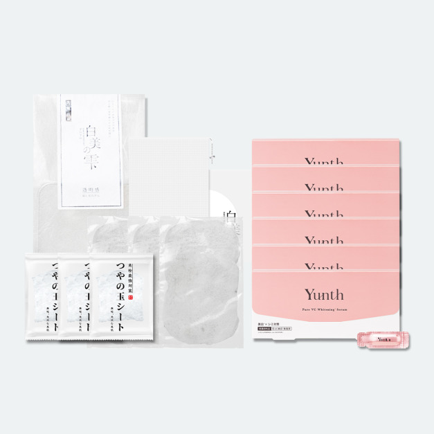 【預購】日本精準養膚 一季嫩白透亮組（白美茸洗顏球/YUNTH生VC安瓶/水凝光蒟蒻系列） (預計9/15出貨)