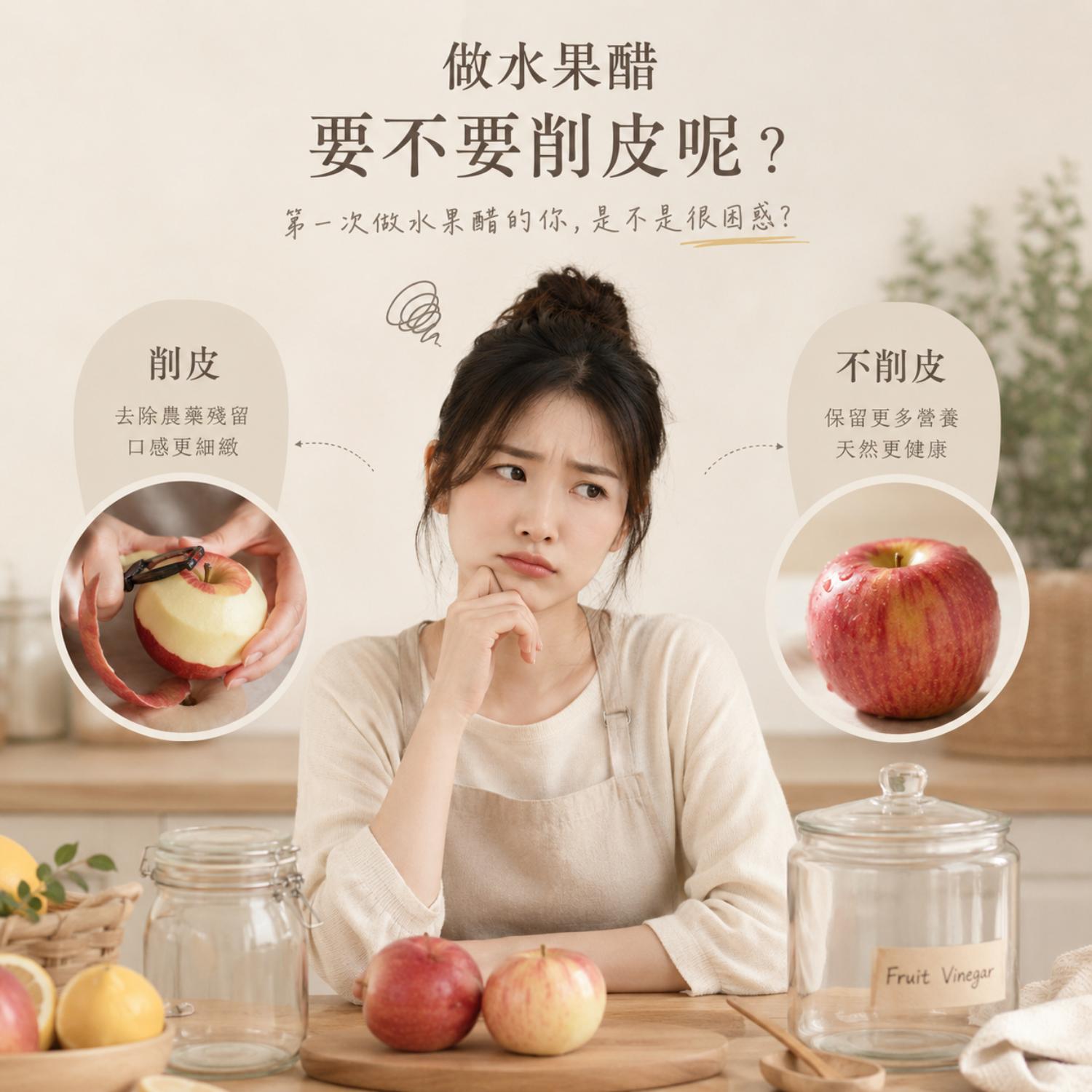 水果醋去皮,水果醋削皮,做蘋果醋要削皮嗎,做水果醋要削皮嗎,醋泡水果,北極星小學堂,晶巧純釀糯米醋,北極星Polestar