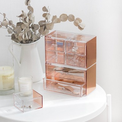 玫瑰金・可堆疊桌面小抽屜組（二+四格抽）