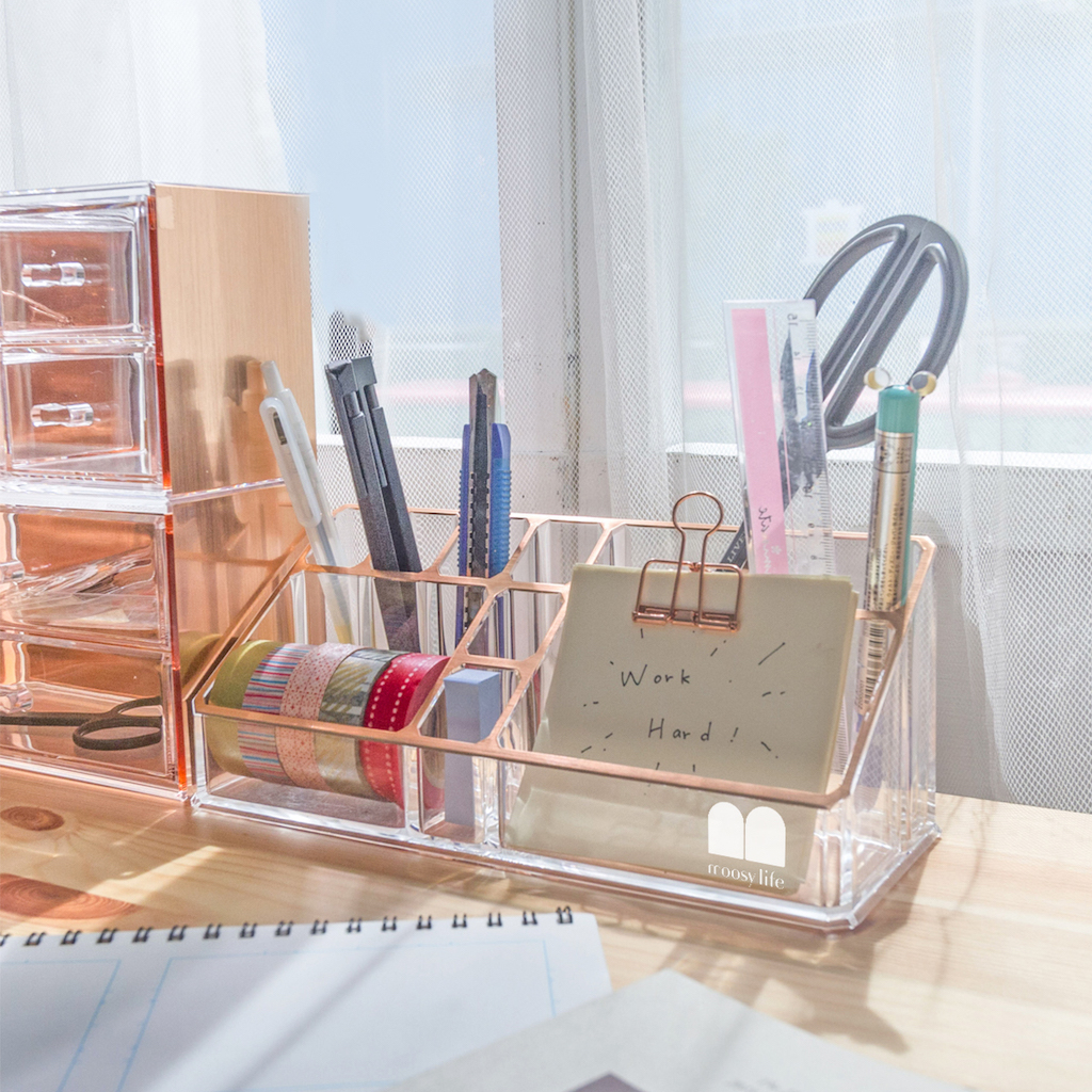 玫瑰金・桌面文具斜口收納盒