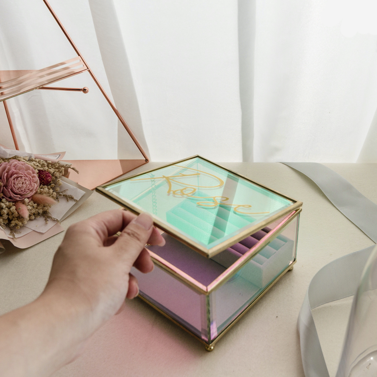 【可客製】歐若拉・極光立方玻璃珠寶盒