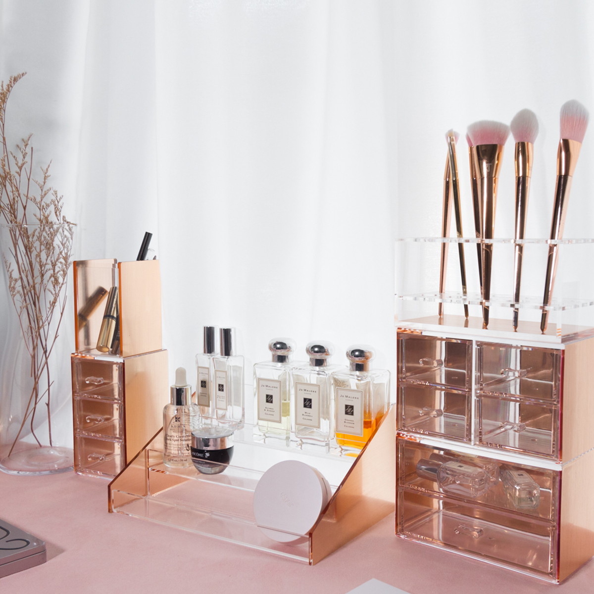 玫瑰金．桌上豪華美妝收納六件組