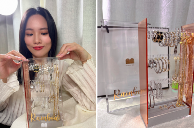 【彩箖】開箱可以收納各式耳環的寶物！客製化玫瑰金防塵飾品收納盒