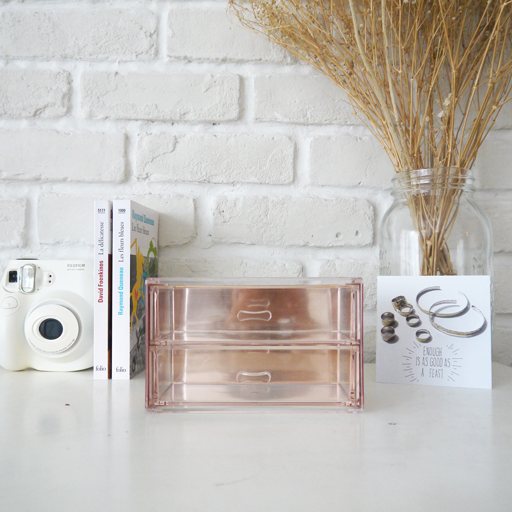 玫瑰金雙層兩抽桌面小抽屜