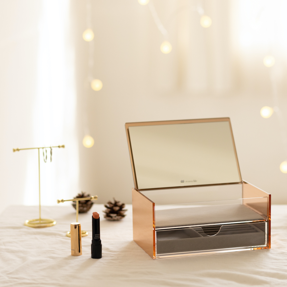 【TOP2熱銷禮物】玫瑰金：大月光 雙層鏡面珠寶盒