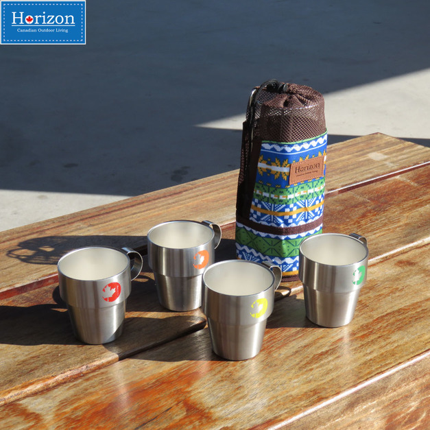 【Horizon 天際線】四季楓彩304不鏽鋼-野營咖啡杯四件組(附收納袋)