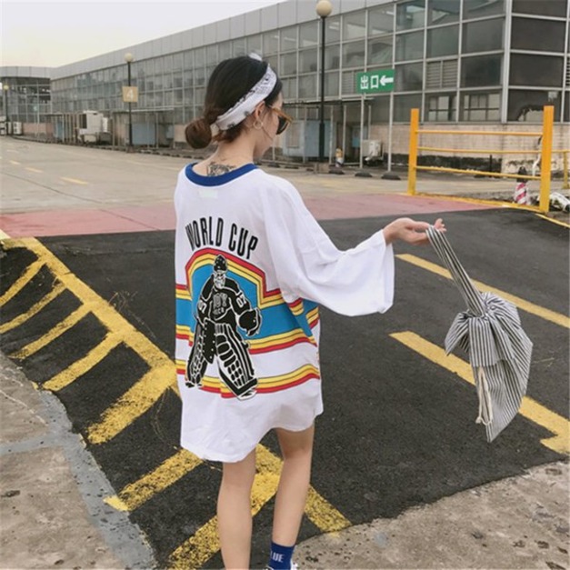 寬鬆T恤-bf風寬松大碼夏裝個性印花領口撞色上衣寬松百搭女裝短袖T恤H【JUNIUS】JH02黑/白