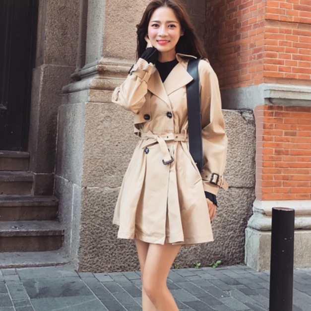 風衣長袖雙排扣收腰外套-JR12