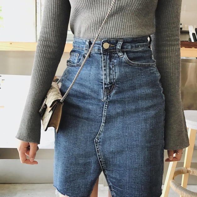 牛仔裙高腰開衩包臀裙子-JX16