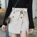 半身裙假兩件綁帶高腰裙子-JX17