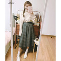 格紋長裙A字傘裙半身裙K-Y-01_1