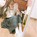 格紋長裙A字傘裙半身裙K-Y-01_2