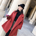 毛呢大衣翻領磚紅色寬鬆外套S-K-21