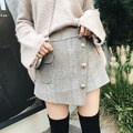 毛呢短褲裙金屬扣子口袋格紋裙子U-K-28_4