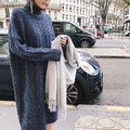 高領連身裙毛衣長袖麻花紋洋裝U-K-32_2
