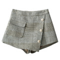 毛呢短褲裙金屬扣子口袋格紋裙子U-K-28_3