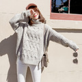 毛衣高領麻花坑文長袖花灰色上衣Z-K-40