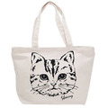 [現貨]簡約拉鍊帆布手提袋 貓臉圖案