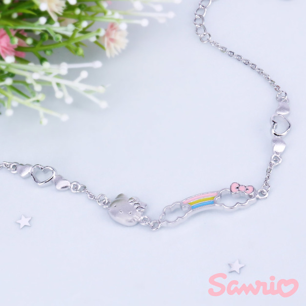 Hello Kitty凱蒂貓-幸運彩虹-刻字純銀手鍊(兒童/成人)