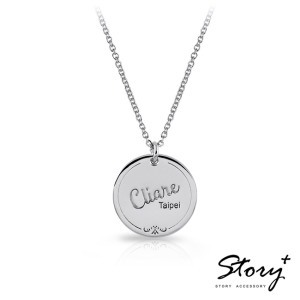 圓牌花飾刻字-客製純銀項鍊