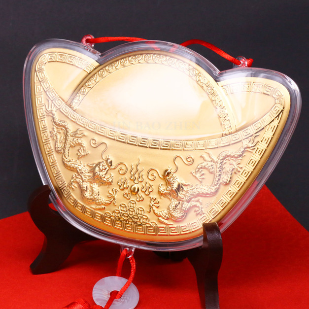 招財元寶雙龍戲珠-神明金牌 16公分(0.12錢)