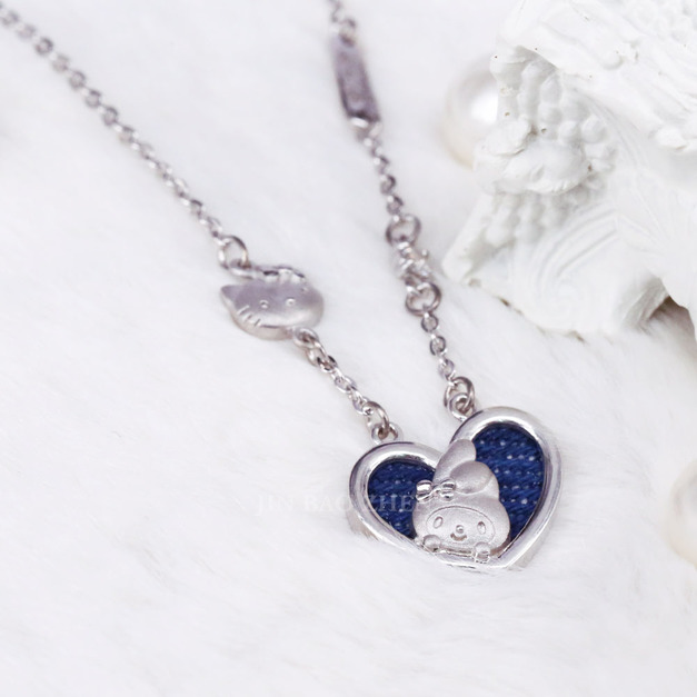 牛仔愛心-Hello Kitty & MyMelody-純銀項鍊