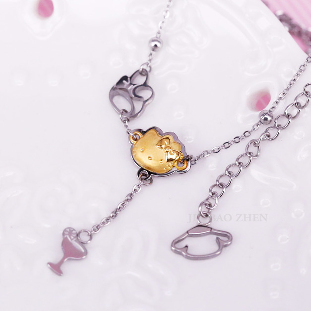 夏日甜心-Hello Kitty 金加鋼垂墜式項鍊