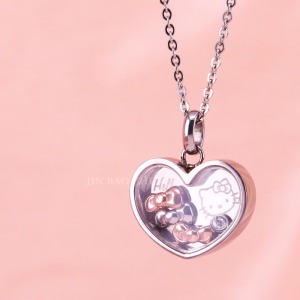 幸福密語-Hello Kitty凱蒂貓-愛心鋼飾墜子