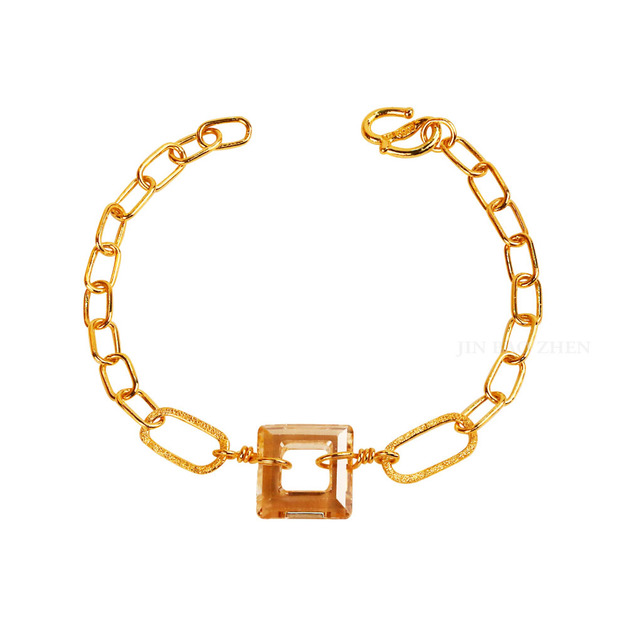 落日餘暉-方塊水晶黃金手鍊-日好