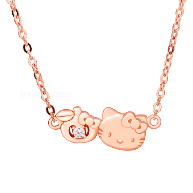 Hello Kitty凱蒂貓-心動蘋率-玫瑰金純銀項鍊