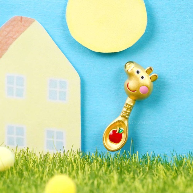 平安佩佩金湯匙墜子-佩佩豬彌月金飾