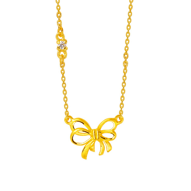 瑩潔-蝴蝶結黃金項鍊(鎖骨鍊)
