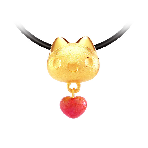 粉色愛心垂墜咖波純金墜-貓貓蟲咖波BugcatCapoo