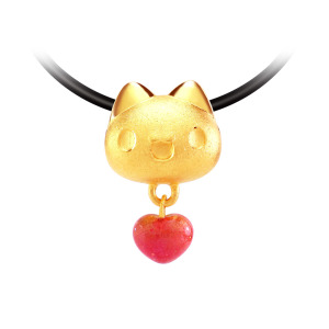 粉色愛心垂墜咖波純金墜-貓貓蟲咖波BugcatCapoo