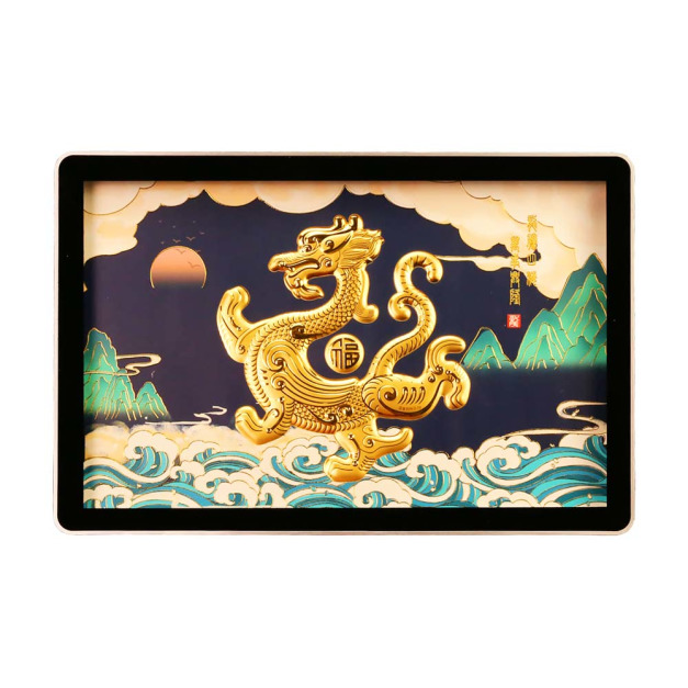 金龍騰海-黃金金箔畫擺件-相框式