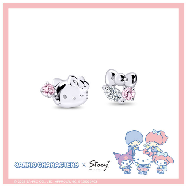 凱蒂貓-Hello Kitty-晶鑽純銀耳環-Sanrio學院Mix系列