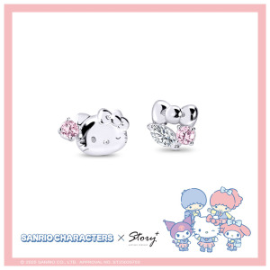 凱蒂貓-Hello Kitty-晶鑽純銀耳環-Sanrio學院Mix系列