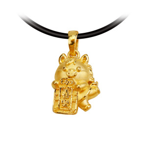 福馬喜臨-馬年黃金墜子-生肖馬墜子