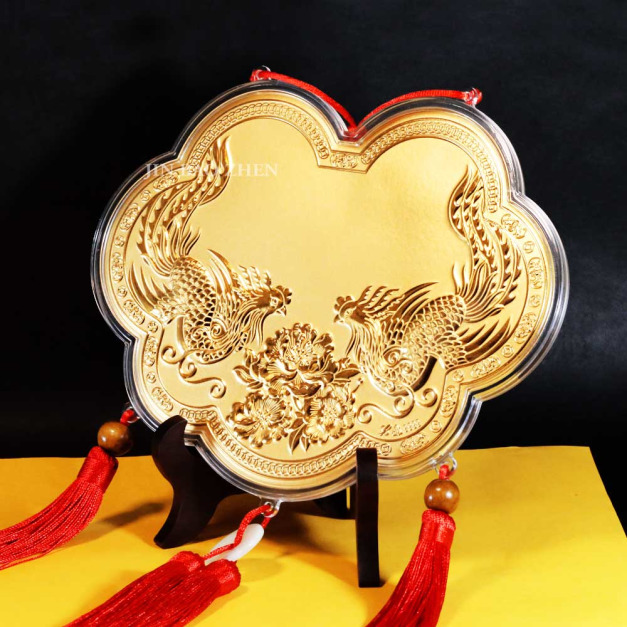 天上鳳凰戲牡丹 神明金牌(加大)18公分(0.15錢)