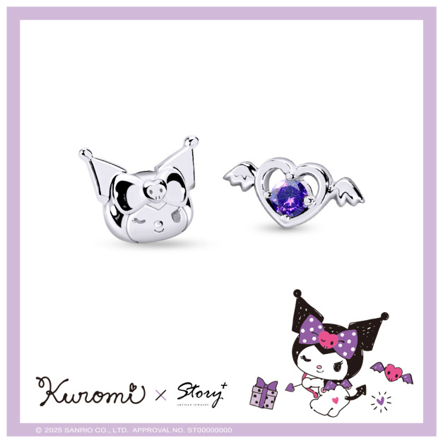 酷洛米Kuromi-小翅膀誕生石-純銀耳環-邱比特系列