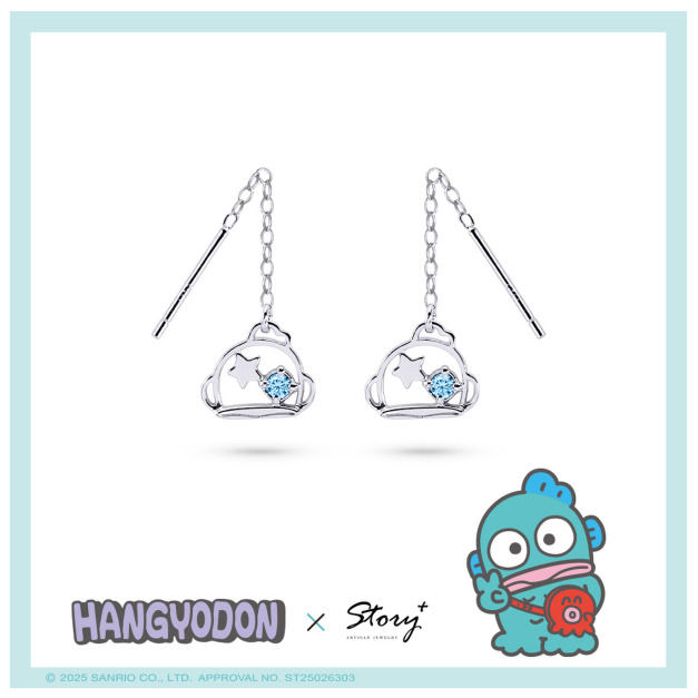 Hello Hangyodon-晶鑽純銀耳環-人魚漢頓線框系列