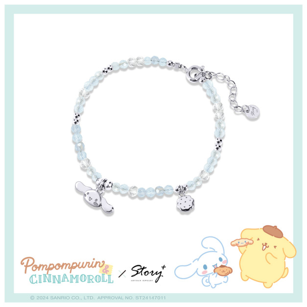 大耳狗-Cinnamoroll-天然海藍寶喜拿餅乾晶鑽純銀手鍊-布丁狗喜拿一起玩系列