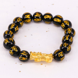 招財貔貅-六字箴言黃金手鍊