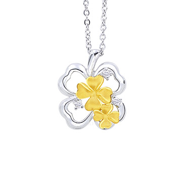 幸福光景-金加銀墜子黃金加純銀幸運草造型項鍊